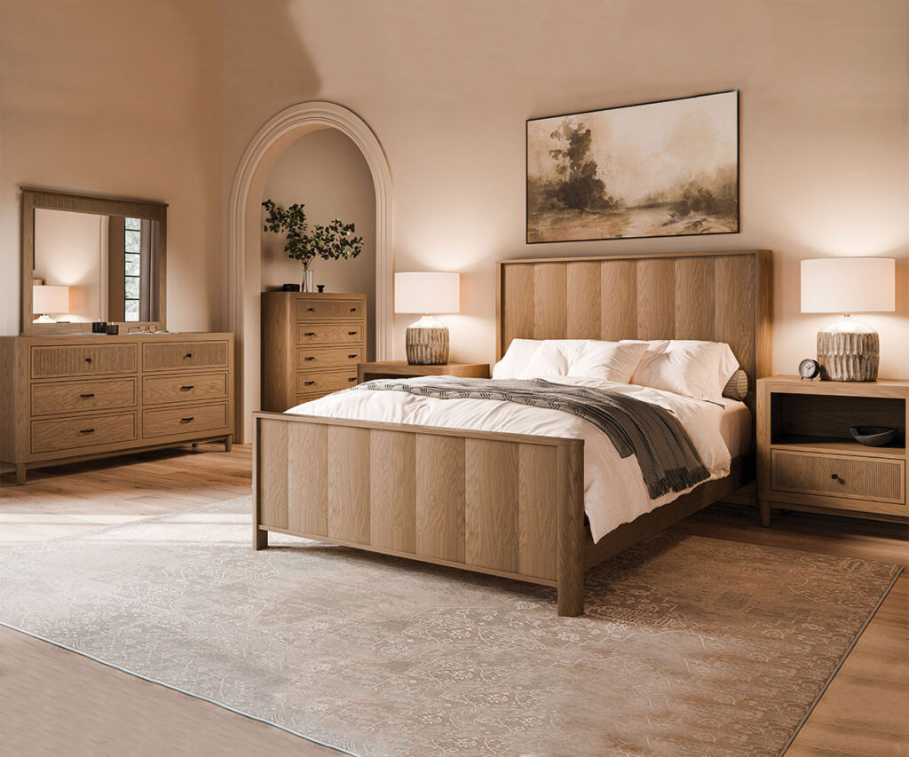 Solid wood bedroom suite with clean lines in the perfect bedroom setting.